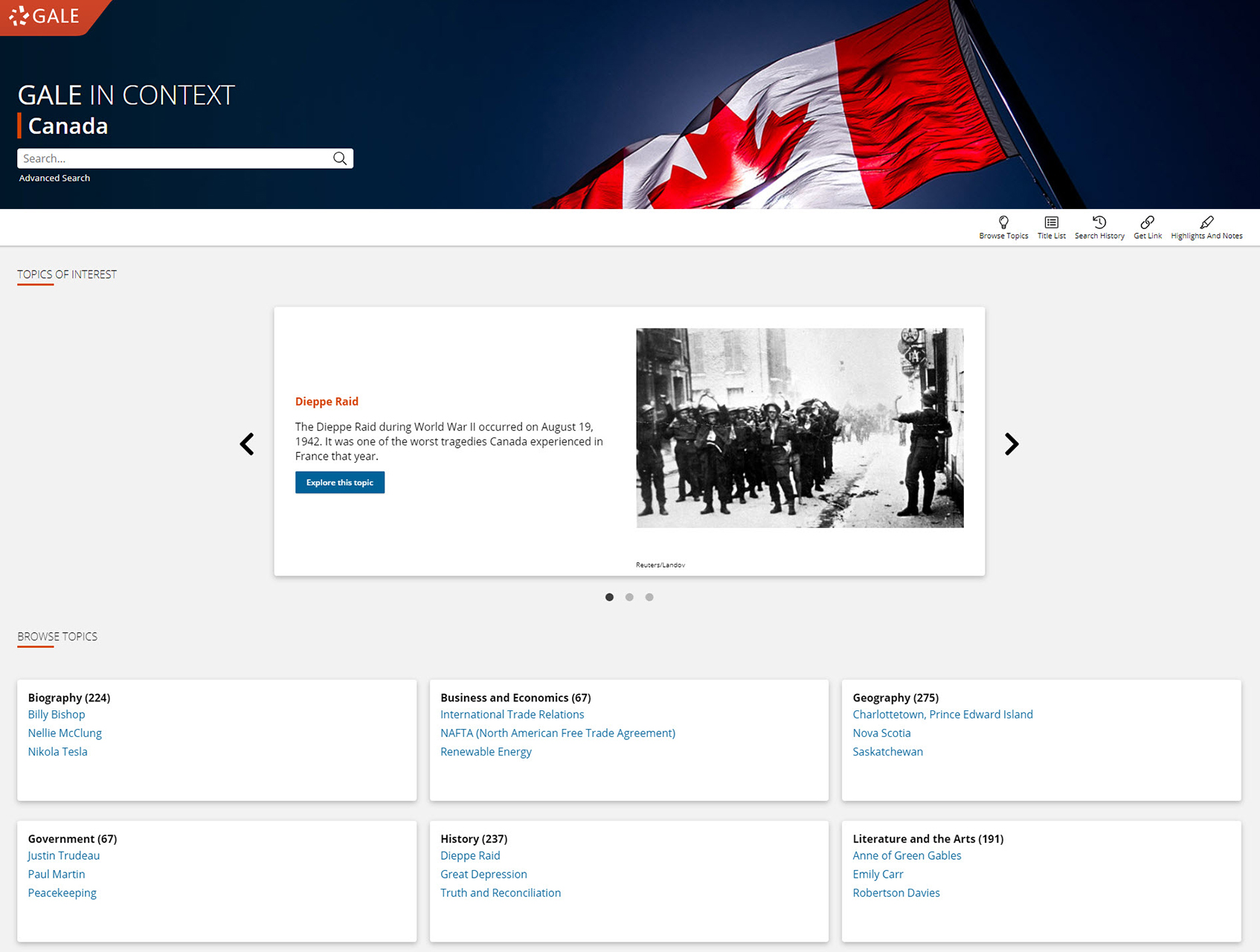 Gale In Context: Canada Homepage