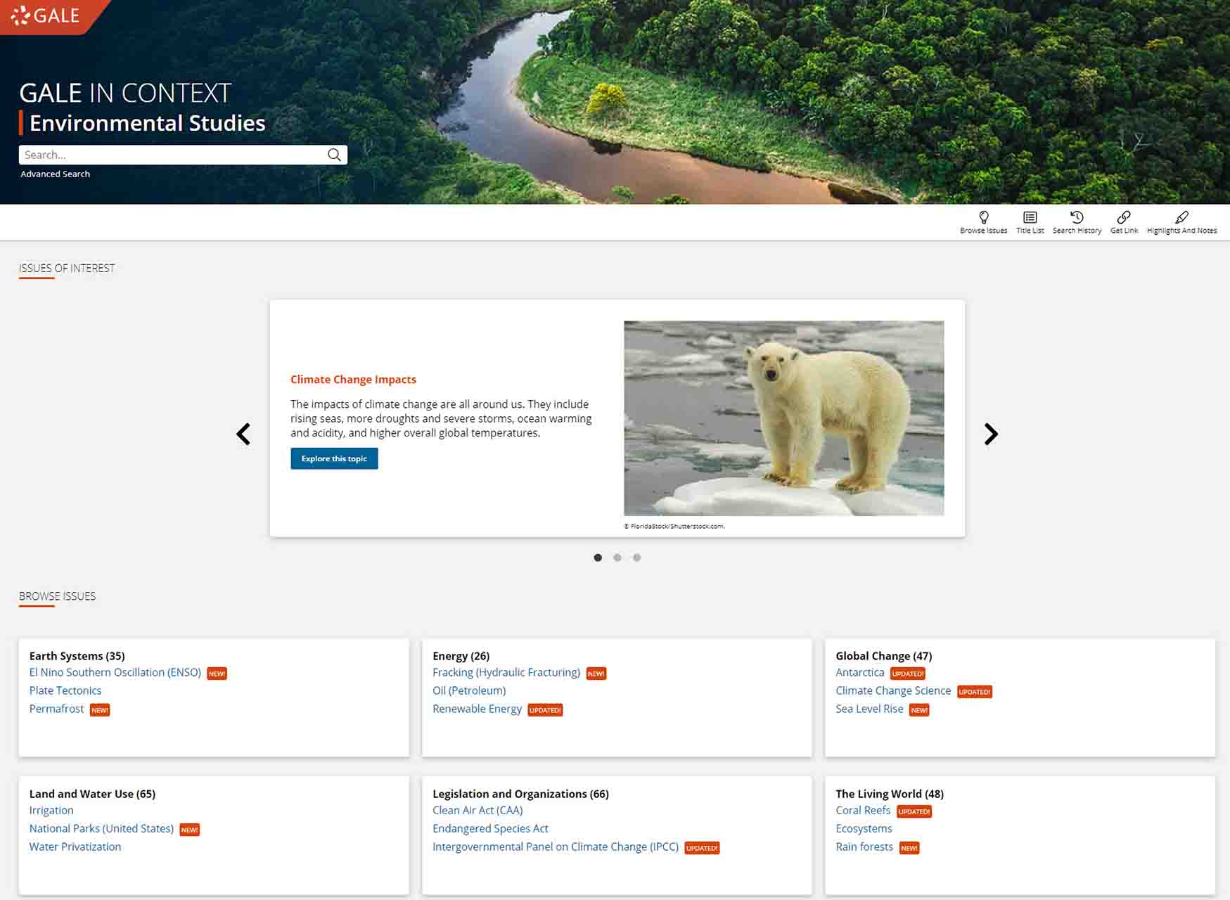 Gale In Context: Environmental Studies homepage