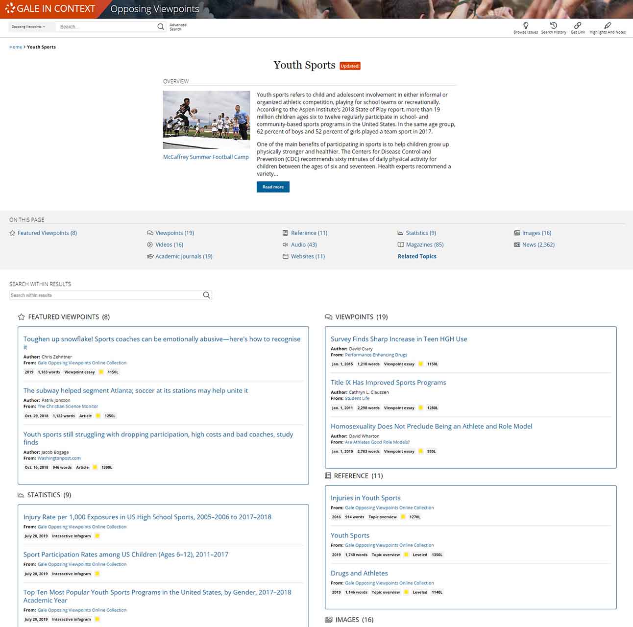 Gale In Context: Opposing Viewpoints Topic Page
