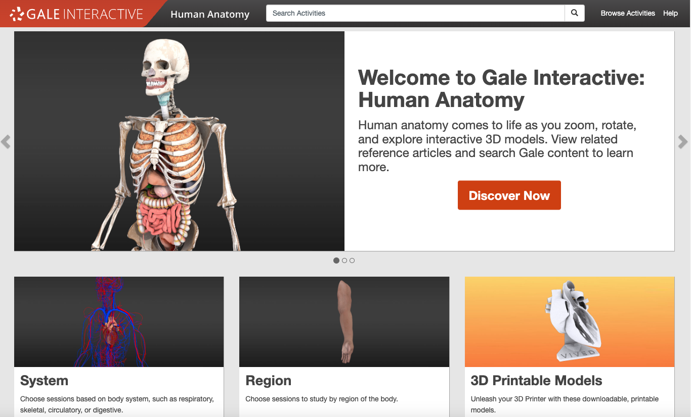 Gale Interactive: Human Anatomy home page