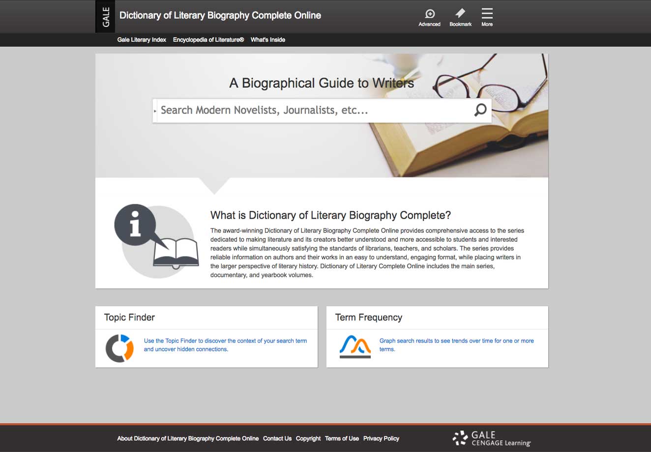 Gale Literature: Dictionary of Literary Biography home page screenshot