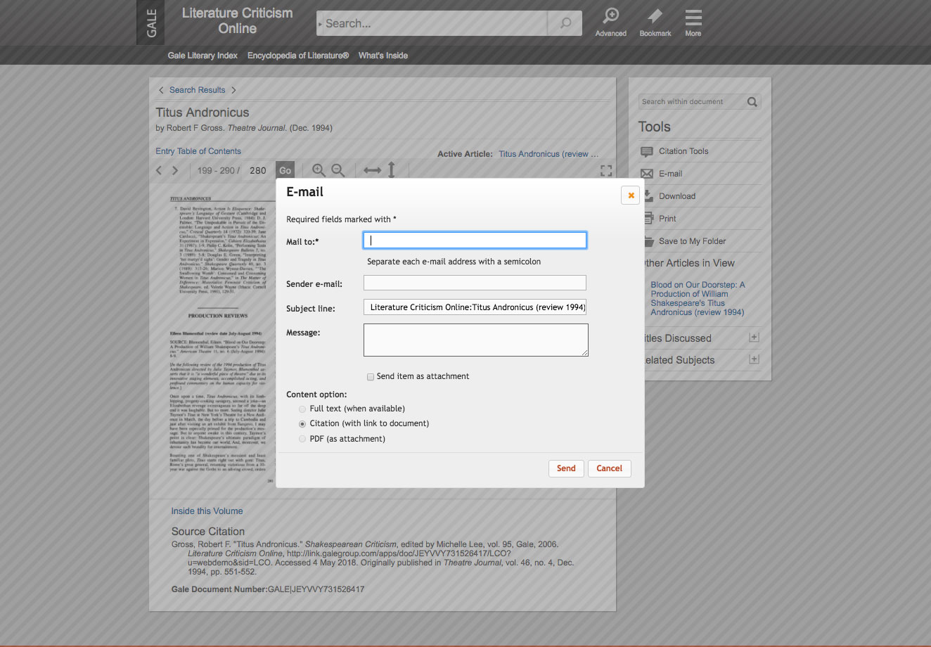 E-mail tool screenshot