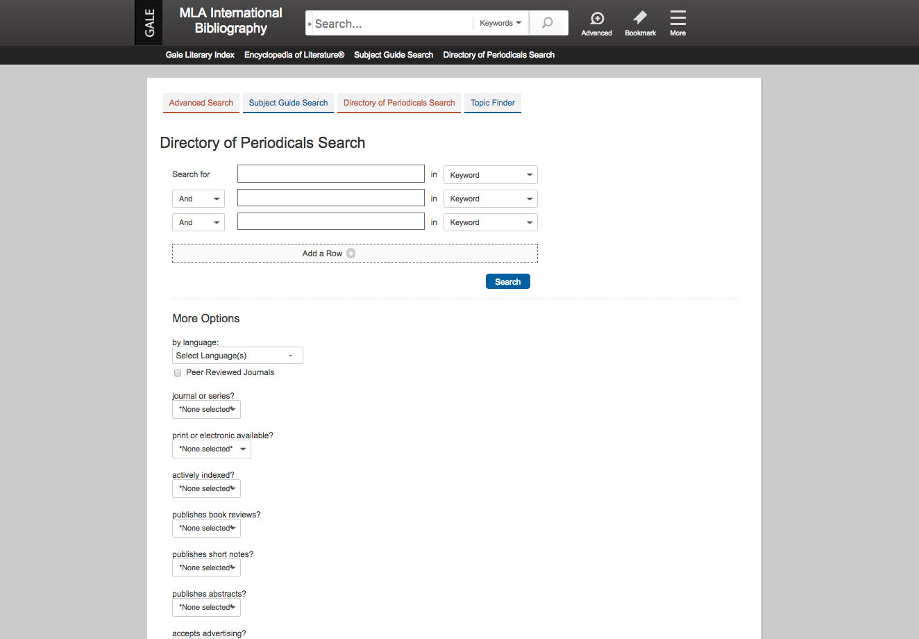The ‘Directory of Periodicals Search’ screenshot.