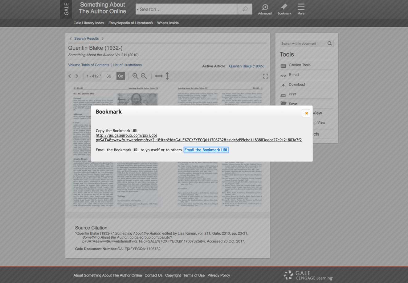 Bookmarking pages screenshot.