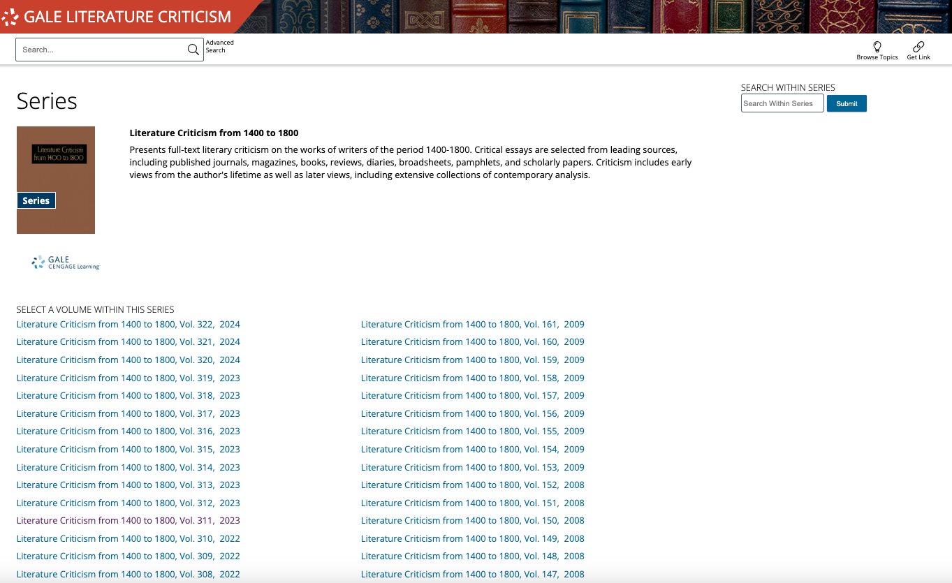 Literature Criticism from 1400 to 1800 search results