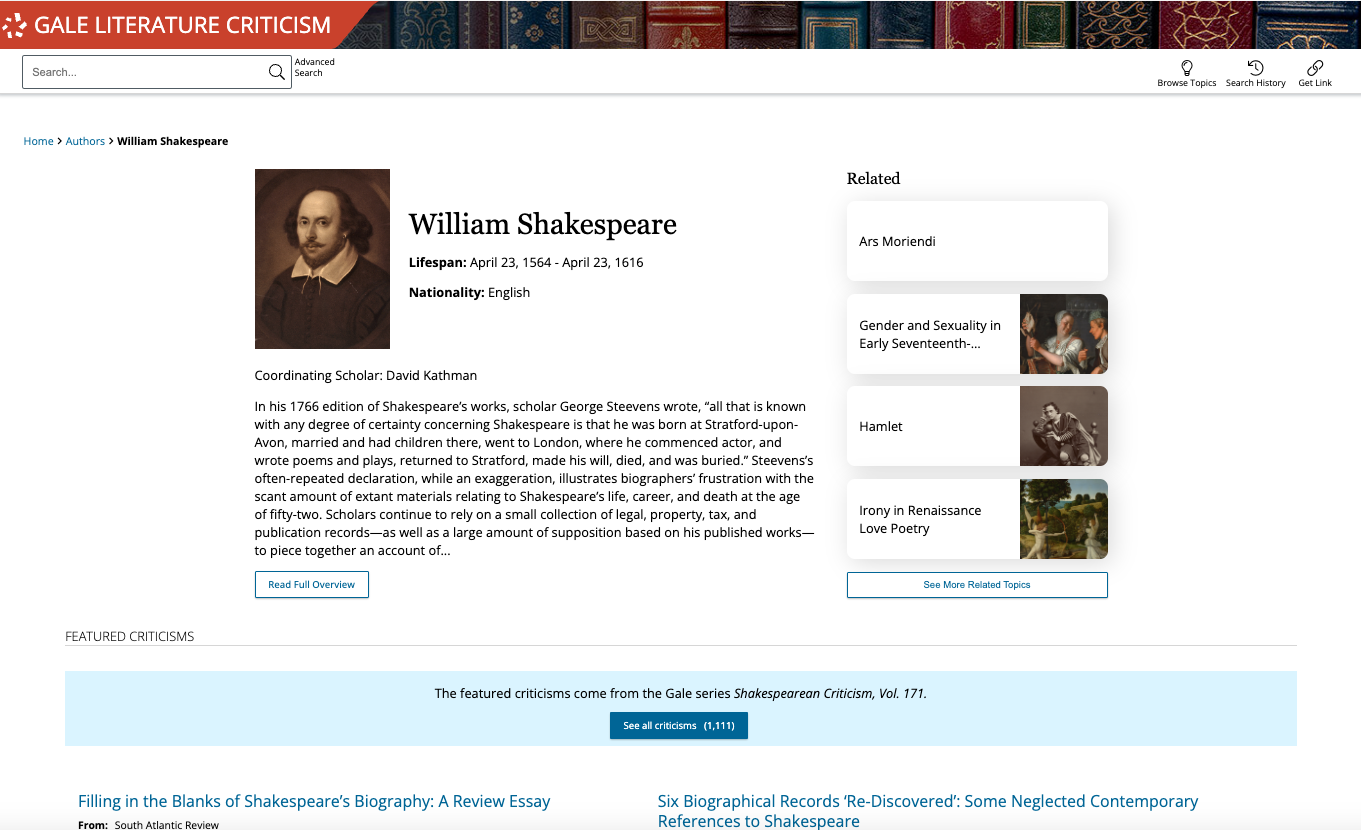 Shakespearean Criticism home page