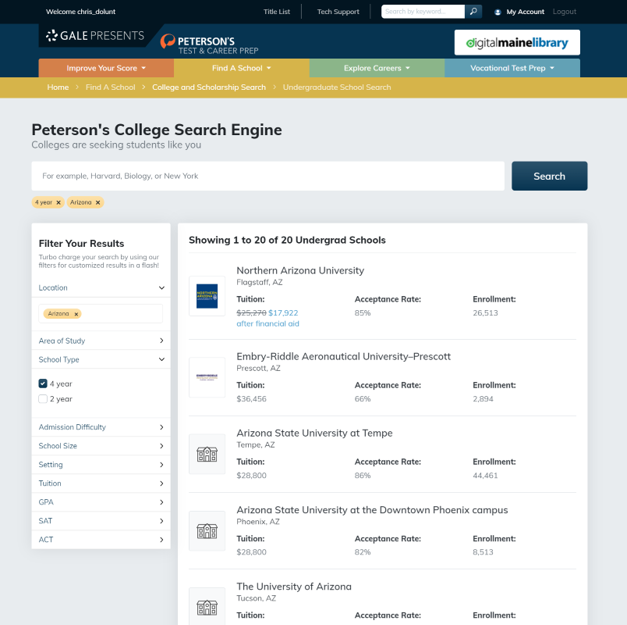 Scholarship and school searches feature a modern, intuitive layout. New search limiters have been added to better support targeted searching.