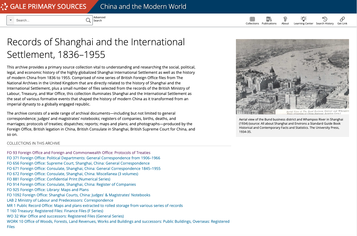 China and the Modern World | Records of Shanghai and the International Settlement - Product Page