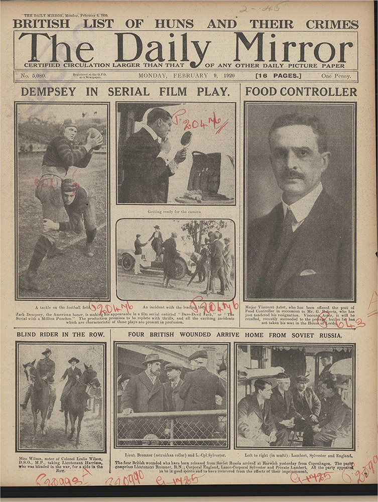 1920年2月9日镜报头版
