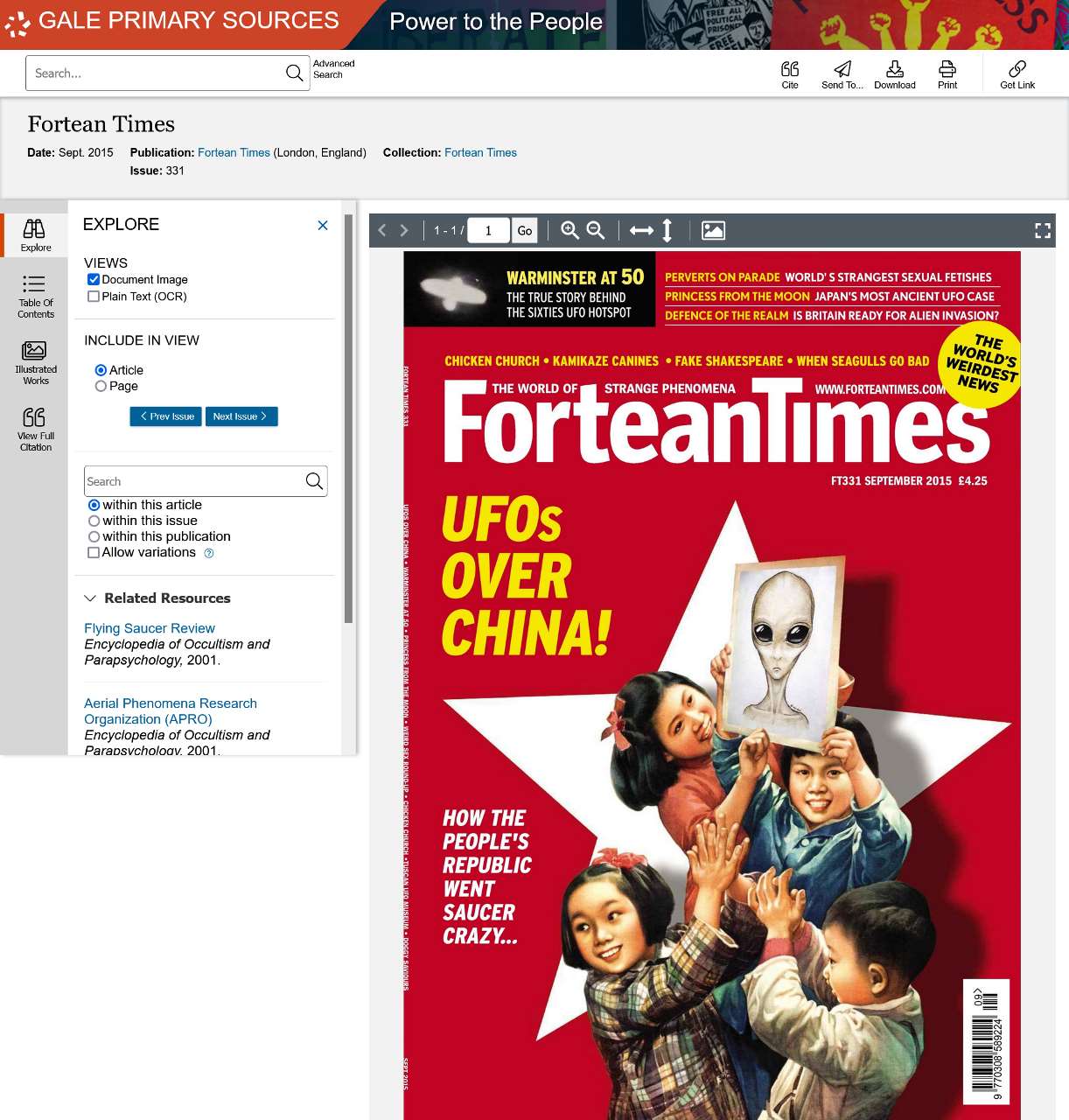 Power to the People: Counterculture, Social Movements, and the Alternative Press, Nineteenth to Twenty-first Centuryの収録文献の例（『Fortean Times』より）