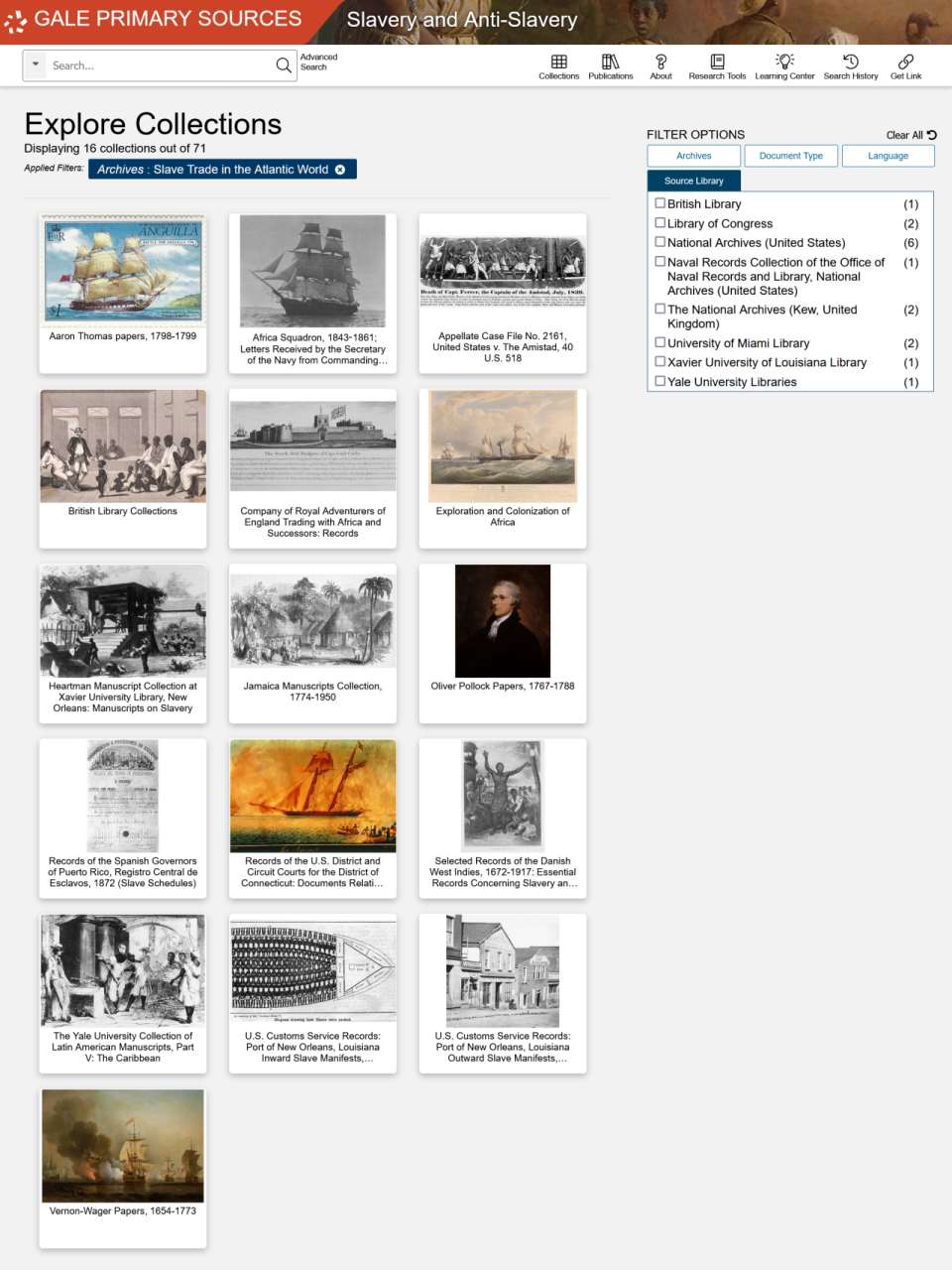 Slavery and Anti-Slavery: A Transnational Archive第２部のコレクション選択画面