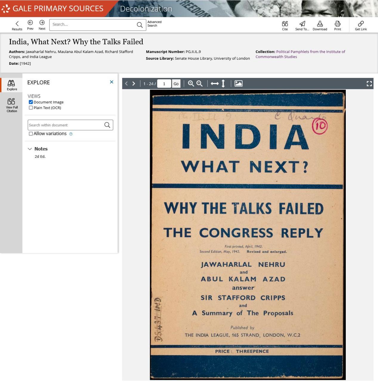 ジャワハルラール・ネルー他「インド：次は何か？」第２版（1942年）