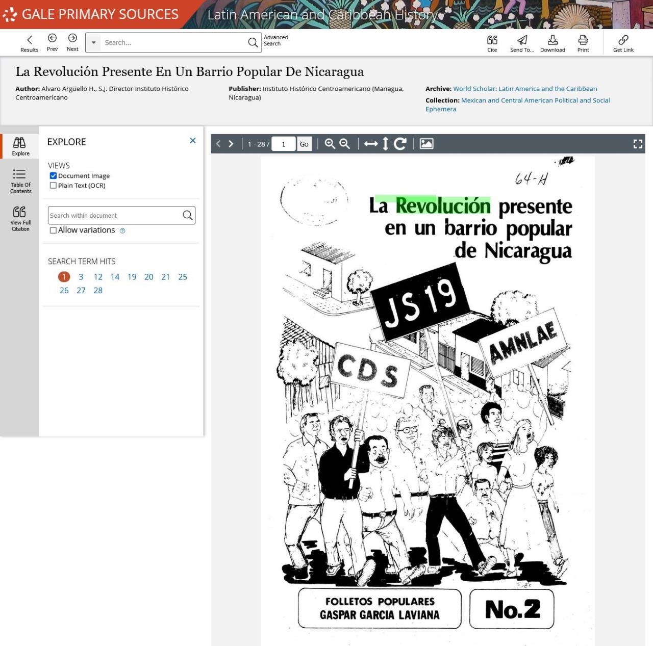 記事の例（La Revolución Presente En Un Barrio Popular De Nicaragua. [n.d.]）