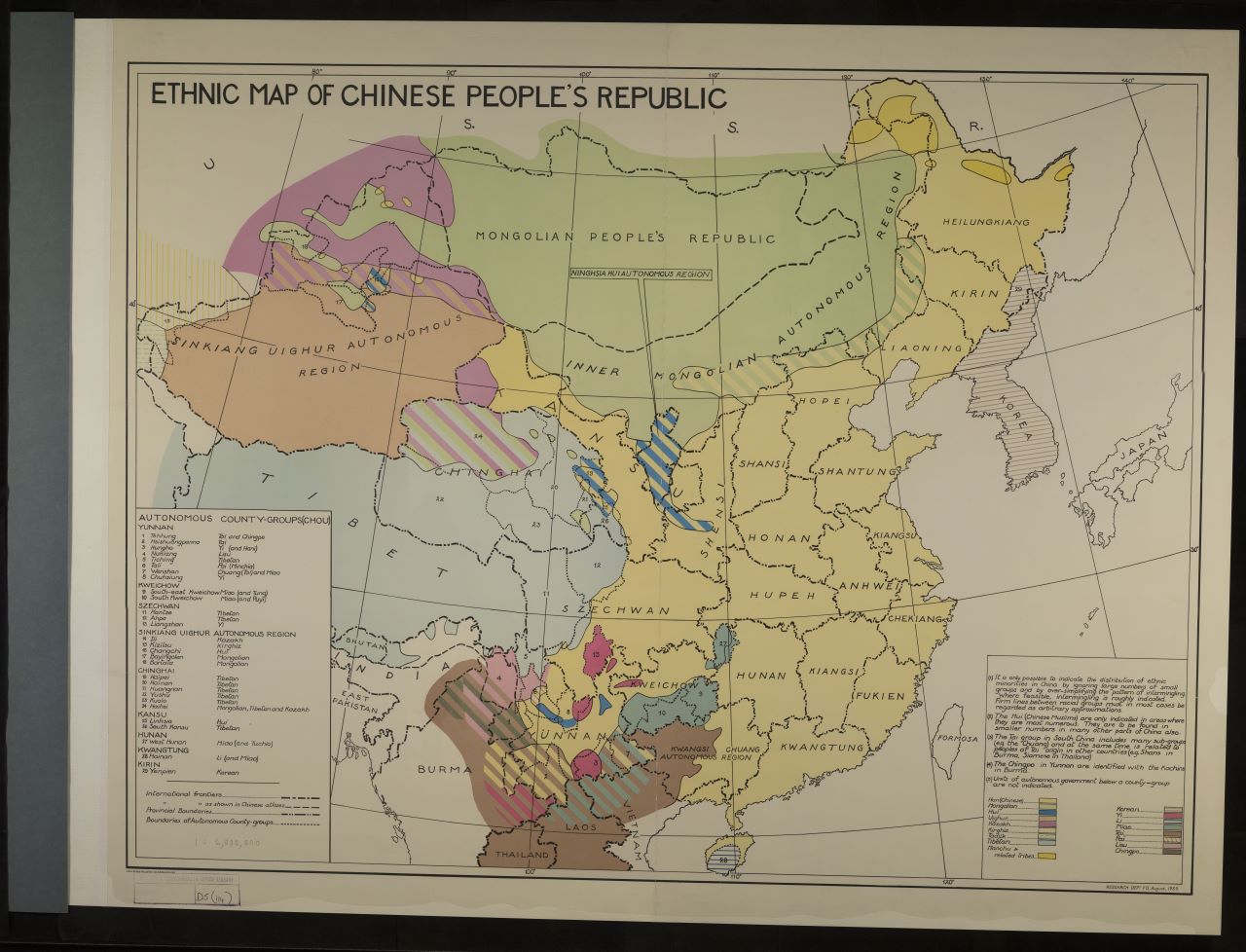 CO 1054/52 Ethnic map of People's Republic of China, 1959