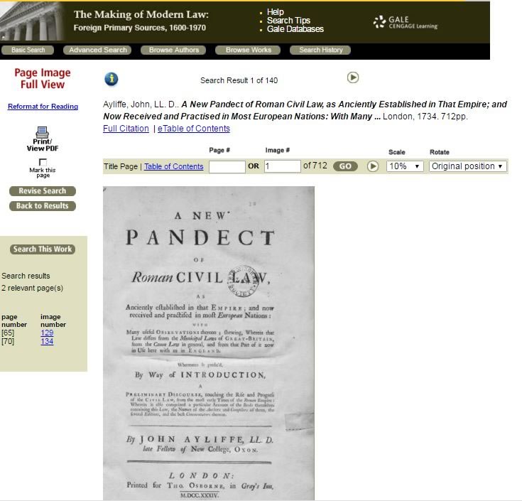 Ayliffe, John, LL. D. A New Pandect of Roman Civil Law, as Anciently Established in That Empire; and Now Received and Practised in Most European Nations: With Many Useful Observations Thereon; Shewing, Wherein That Law Differs from the Municipal Laws of Great-Britain, from the Canon Law in General, and from That Part of It Now in Use Here with us in England. London, 1734