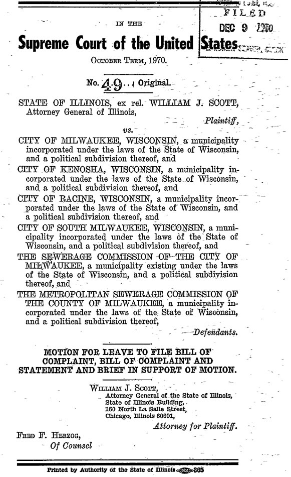 Source: Illinois v. City of Milwaukee, Wisconsin, 406 U.S. 91 (1972). BRIEF. File Date: 12/9/1970.