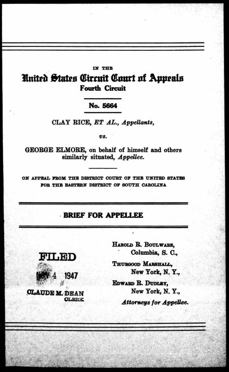 Rice v. Elmore (165 F.2d 387) came before the Fourth Circuit of the United States Court of Appeals in 1947.  This early voting rights case in what was the beginning of the end of Jim Crow laws as they applied to the southern United States tested a state party's ability to bar African Americans from participating in primary elections.