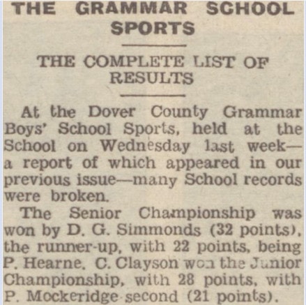 THE GRAMMAR SCHOOL SPORTS, Dover Express, 21st July 1950, British Library Newspapers