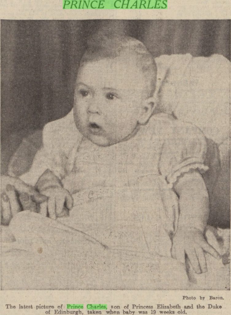 British Royal Babies - Prince Charles pictured in the Dundee Courier 1949