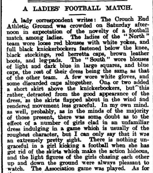 "A Ladies' Football Match." Eastern Weekly Leader, 30 Mar. 1895, p. 2. Nineteenth Century Collections Online