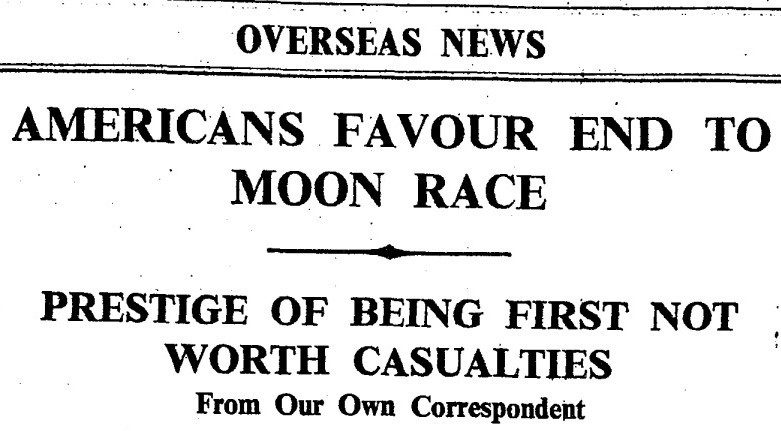 From Our Own Correspondent. "Americans Favour End To Moon Race." Times, 9 Apr. 1963, p. 10. The Times Digital Archive