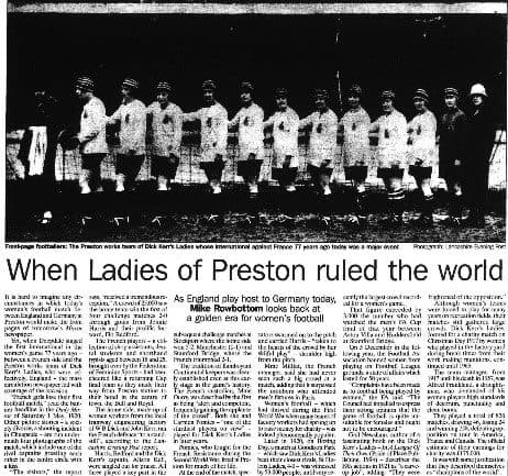 Rowbottom, Mike. “When Ladies of Preston ruled the world.” Independent, 27 Feb. 1997, p. 26. The Independent Digital Archive