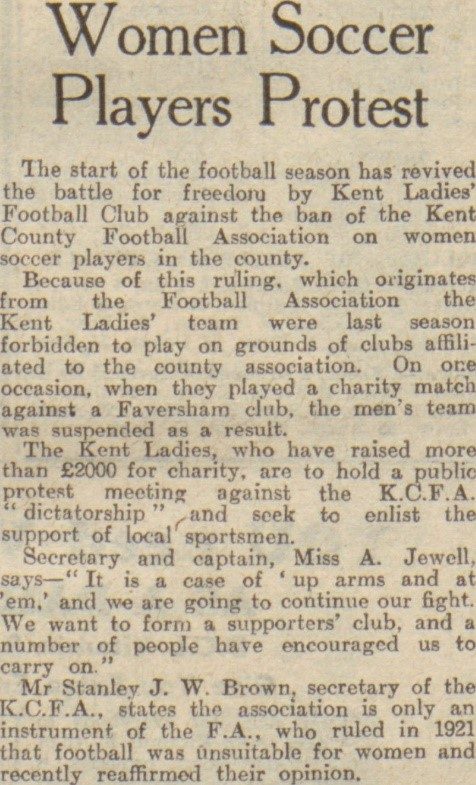 "Women Soccer Players Protest." Evening Telegraph, 30 Aug. 1947, p. 8. British Library Newspapers